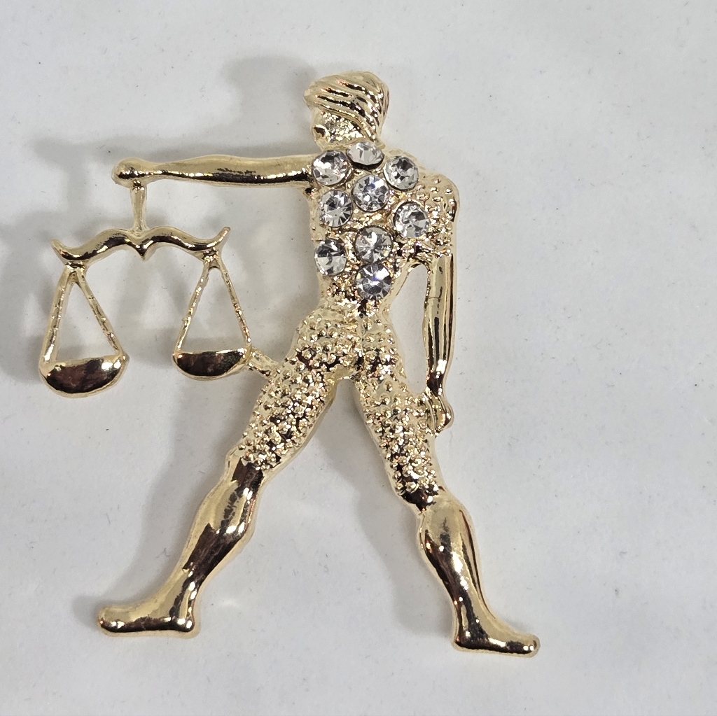 Libra Man Scales Astrological Rhinestone Brooch